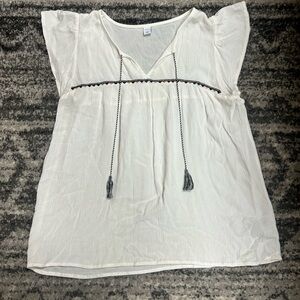 Old Navy Cream Blouse with Colorful Embroidery